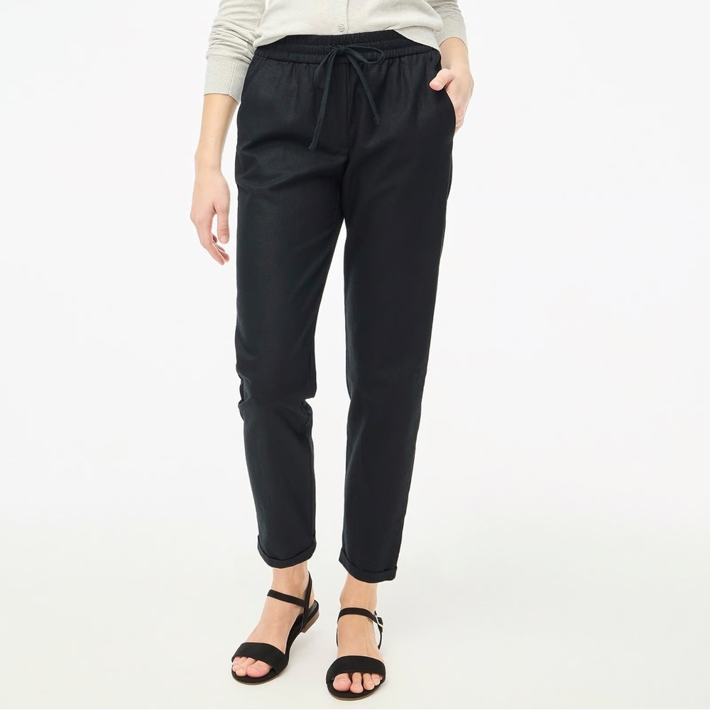 J.‎ Crew Tall Linen-cotton Blend Drawstring Pants Black Pull On NWT Size 0T